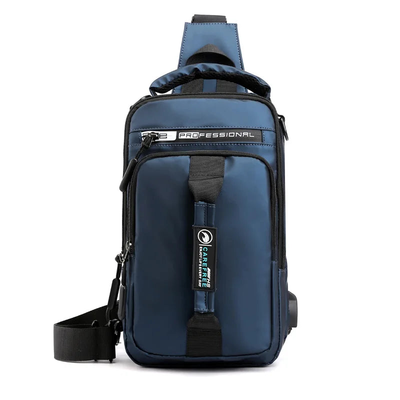 Men Nylon Crossbody Bag with USB Charging Port Multifunction Outdoor Travel Waterproof Daypack Male Casual Messenger Chest Bags