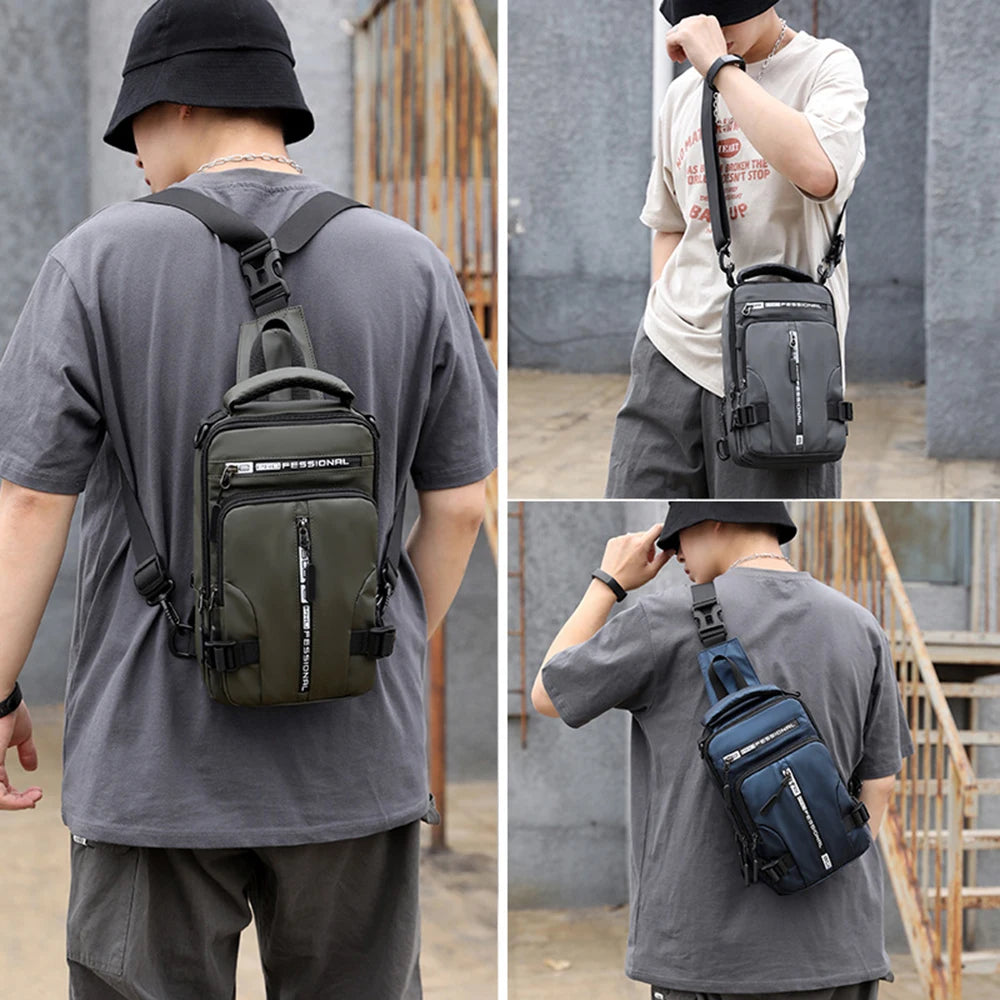 Men Nylon Crossbody Bag with USB Charging Port Multifunction Outdoor Travel Waterproof Daypack Male Casual Messenger Chest Bags