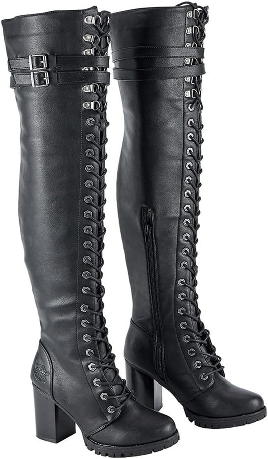 Women'S over the Knee Boots Ladies Lace up Tall Boots with Zip Buckle Soft Thigh High Boots for Women