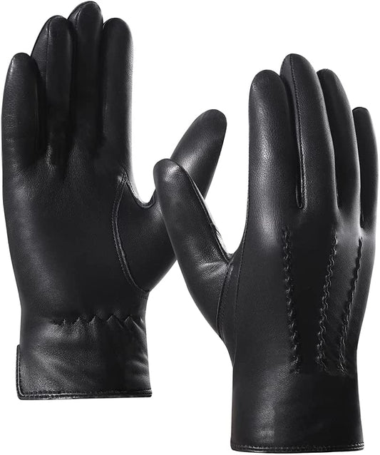 Leather Gloves for Men,Winter Sheepskin Driving Gloves Cashmere Lined