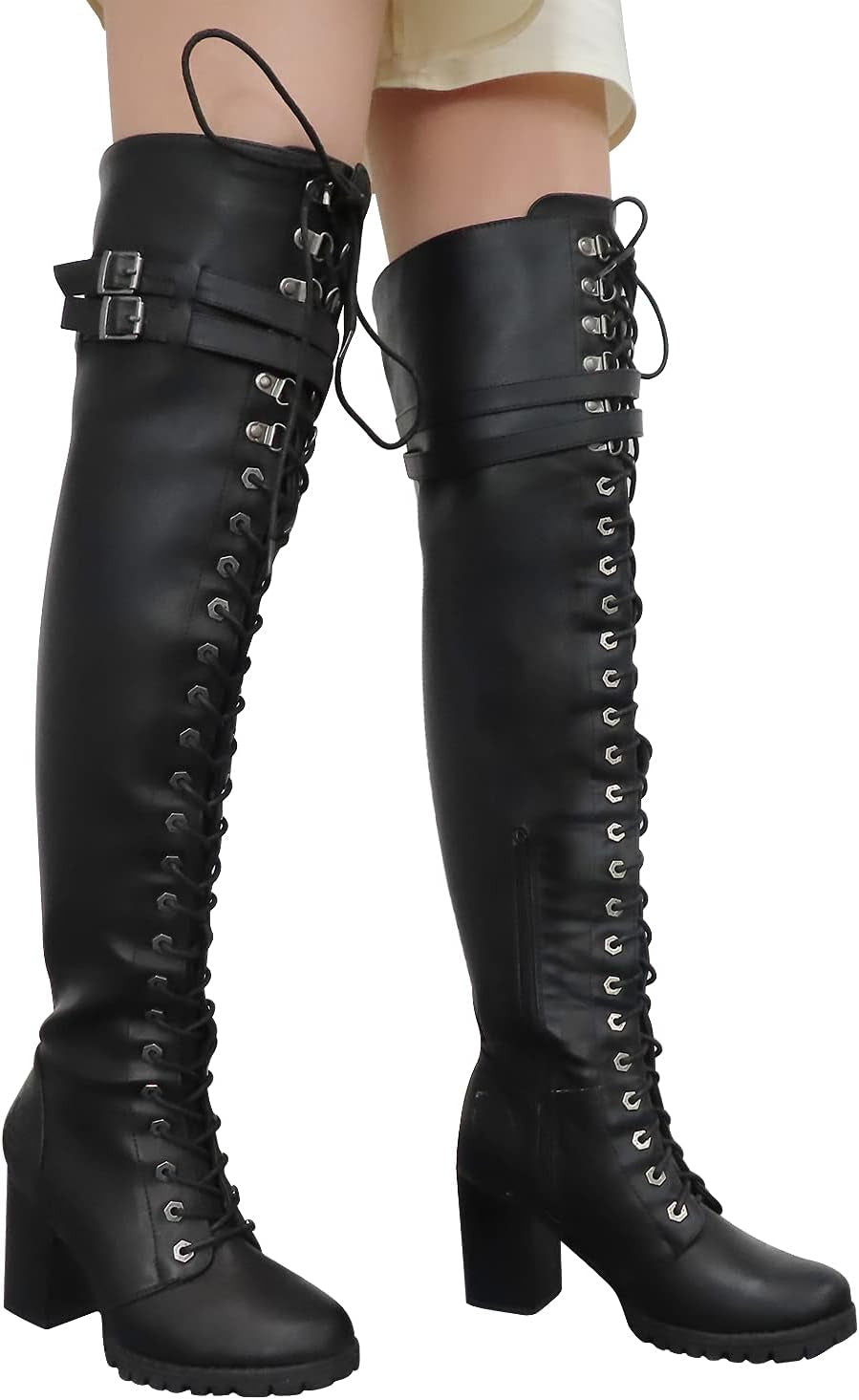 Women'S over the Knee Boots Ladies Lace up Tall Boots with Zip Buckle Soft Thigh High Boots for Women