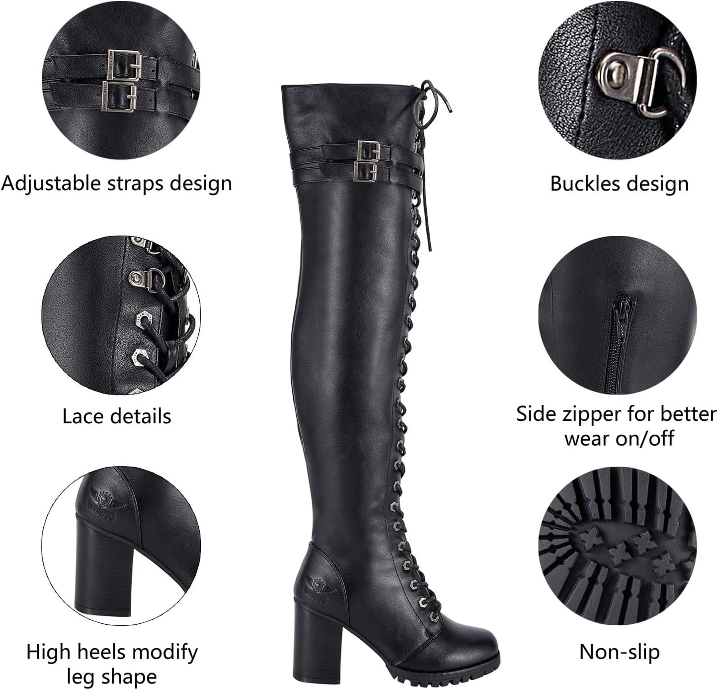 Women'S over the Knee Boots Ladies Lace up Tall Boots with Zip Buckle Soft Thigh High Boots for Women