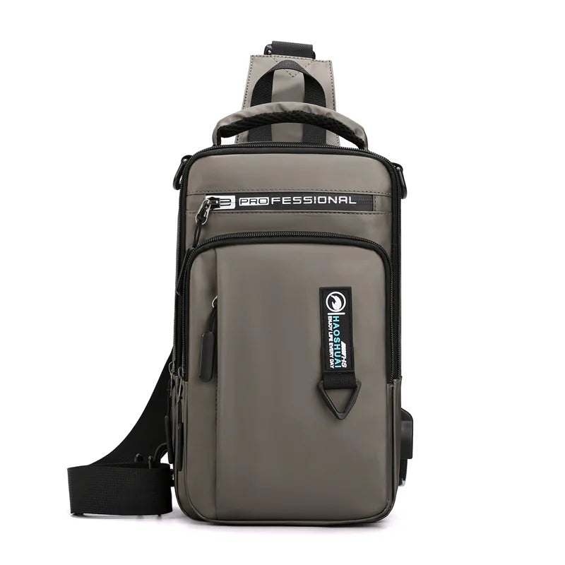 Men Nylon Crossbody Bag with USB Charging Port Multifunction Outdoor Travel Waterproof Daypack Male Casual Messenger Chest Bags